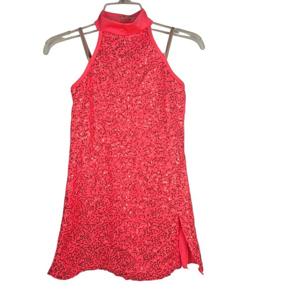 Weissman I'm A Lady Dance Costume Dress Sz LC Child Large Coral Sequin 11077 - Picture 1 of 6
